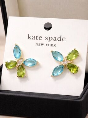 kate spade blue and green crystal floral stud earrings
